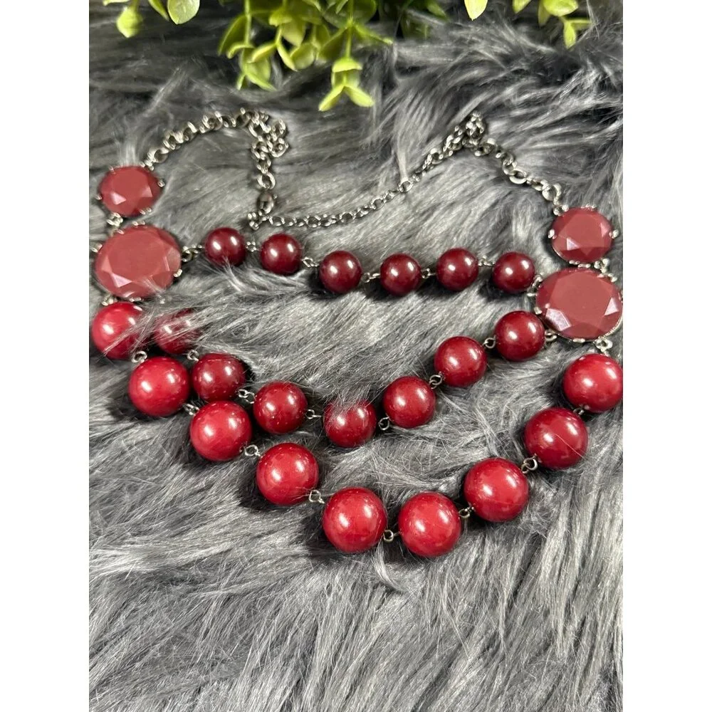 Lovely Red Stones Statement‎ Necklace (n1)